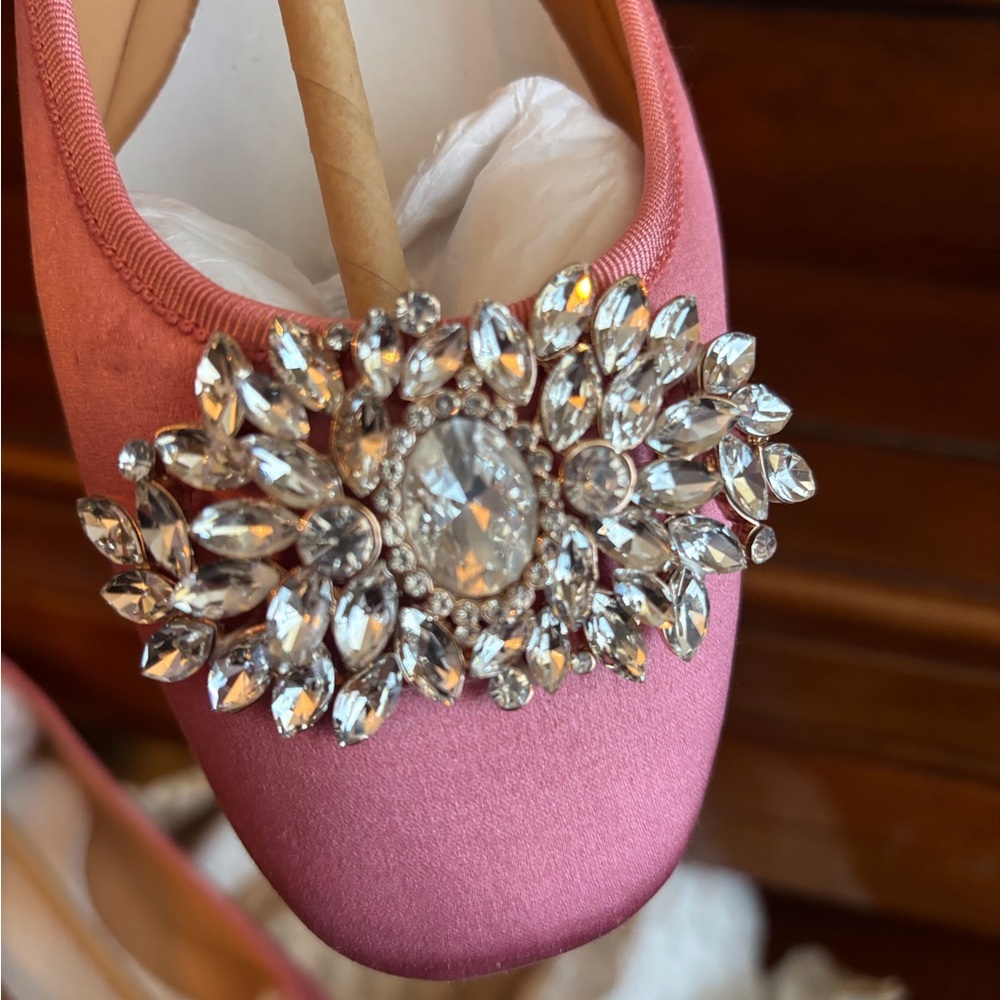 Badgley Mischka Pippa Rose Pink Satin Jeweled Ballet Flats - Picture 14 of 16